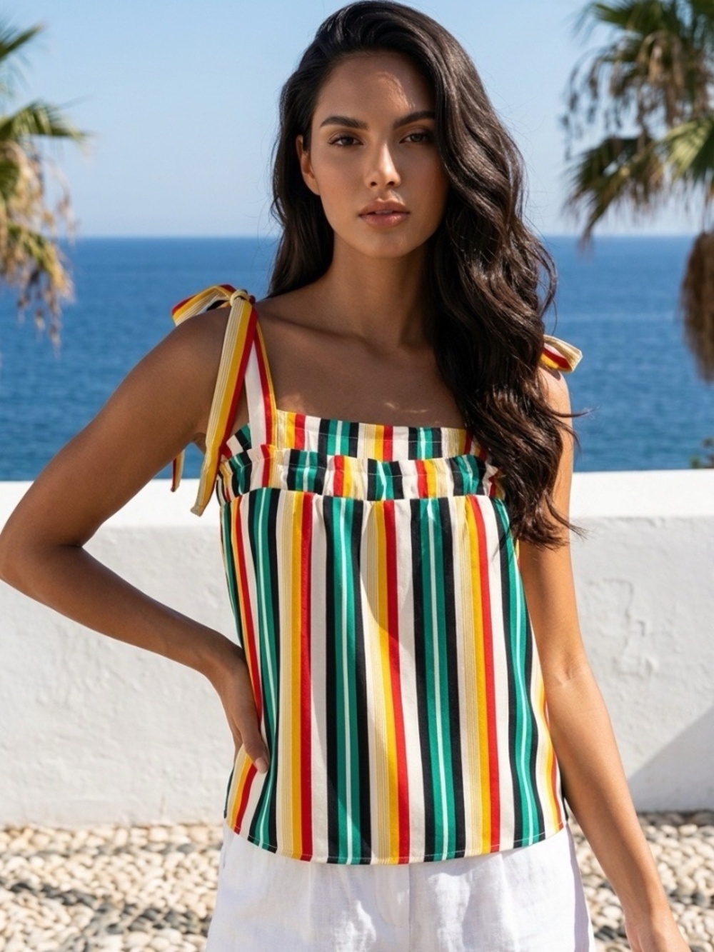 Vine & Love Multicolor Striped Top Womens Medium Beachy Vacation Summer Casual